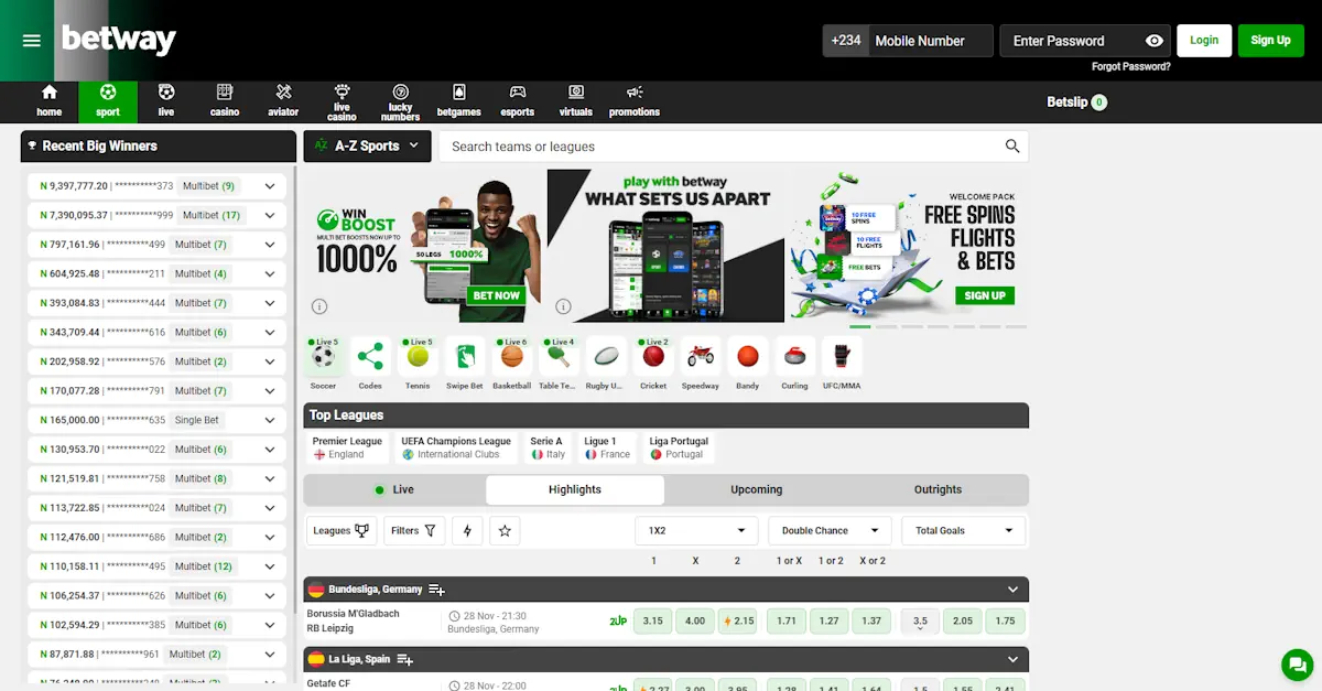 Betway Sportsbook Screenshot